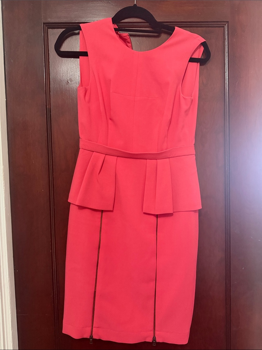 BCBGMaxAzria Coral Pink Peplum Sheath Dress